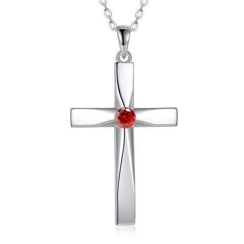 Cross Pendant Necklace 925 Sterling Silver Cross Birthstone Necklace Religious Cross Gifts for Women Mother‘s Day Gifts