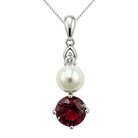 14K Gold Plated Birthstone 8MM  Round Pearl Pendant Necklace for Women