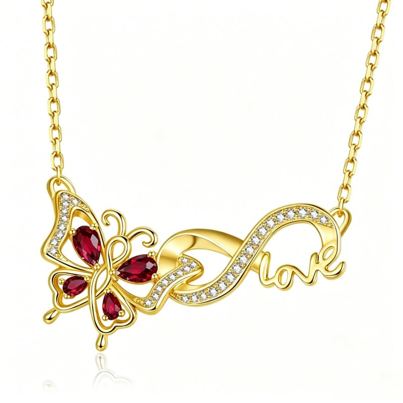 14K Gold Plated Birthstone Infinity Butterfly Necklace for Women