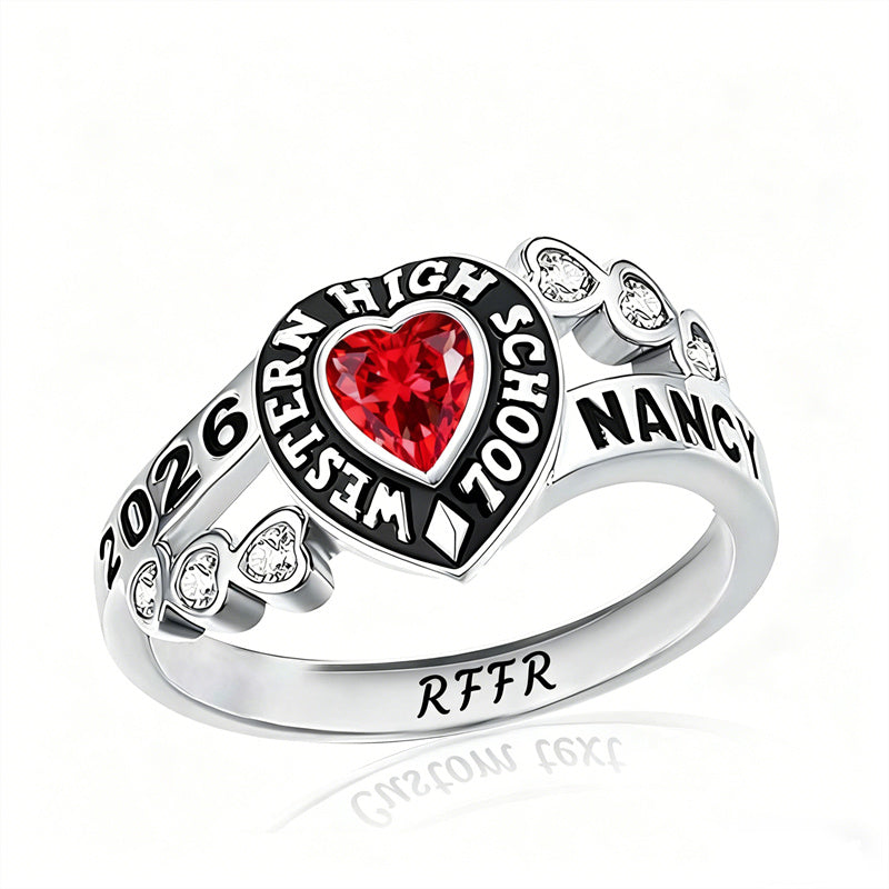 Sterling Silver Personalized Birthstone Engraved Class Rings for Women, College Senior High School Ring