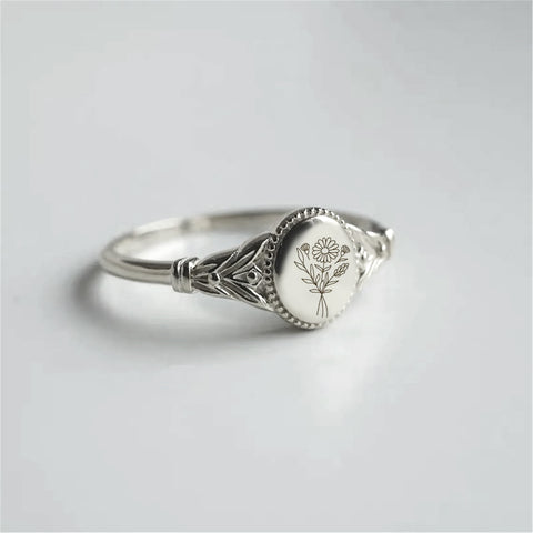 Sterling Silver Custom  Birth Flower Ring for Women Birthday Mother's Day Christmas Gifts