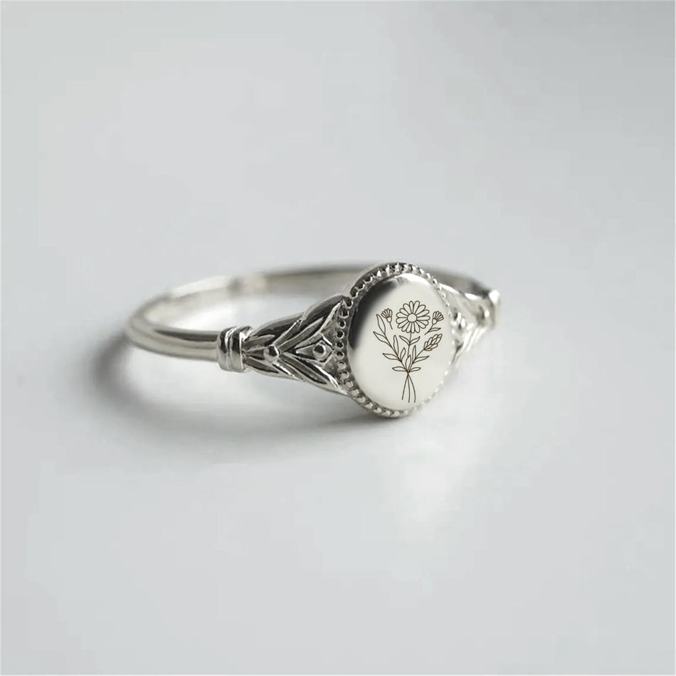 Sterling Silver Custom  Birth Flower Ring for Women Birthday Mother's Day Christmas Gifts