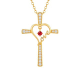 14K Gold Plated  Birthstone  LOVE Heart Cross Necklace for Women Faith Jewelry