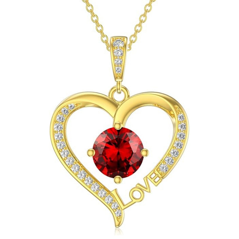 14K Gold Plated  12 Months Heart Birthstone Pendant Necklace Birthday Wedding Anniversary Jewelry Gifts for Women