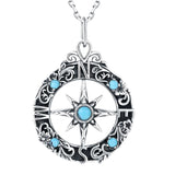 Sterling Silver Turquoise Compass Pendant Necklace Graduation Gifts 2025 Rotating Jewelry