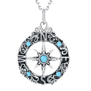 Sterling Silver Turquoise Compass Pendant Necklace Graduation Gifts 2025 Rotating Jewelry