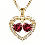 14K Gold Plated Double Heart Birthstone Necklace Anniversary Birthday Gifts for Women