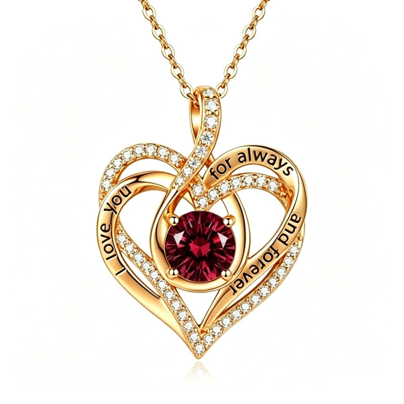 14K Gold Plated Heart Birthstone Infinity Necklace Christmas Valentine Birthday Gift