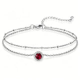 Sterling Silver Birthstone Double Layer Anklet for Beach Weddings, Summer Vacations & Pool Parties