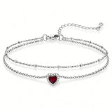 Sterling Silver Birthstone Double Layer Anklet for Beach Weddings, Summer Vacations & Pool Parties