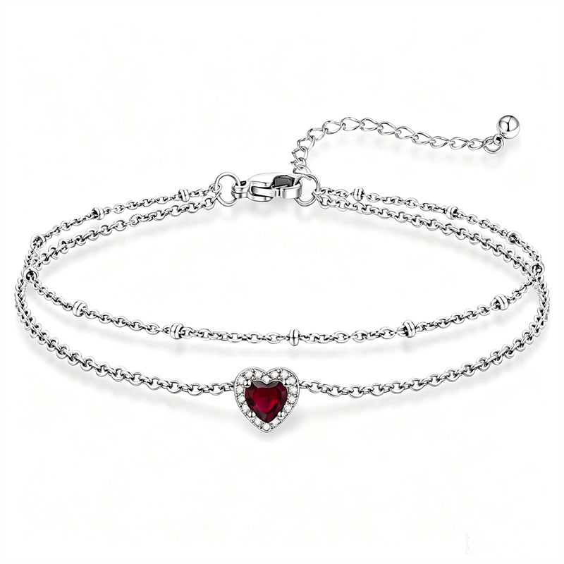 Sterling Silver Birthstone Double Layer Anklet for Beach Weddings, Summer Vacations & Pool Parties