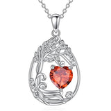 Sterling Silver Birthstone Teardrop Tree of Life Pendant Necklace