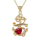 14K Gold Plated Heart Birthstone Anchor Necklace Engraved with Hope Faith Love