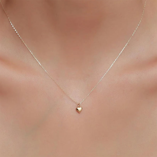 14K Solid Gold Dainty Heart Necklace  Minimalist Design Sacred Heart Pendant Necklace  Valentine's Day Gift for Women Love Necklace