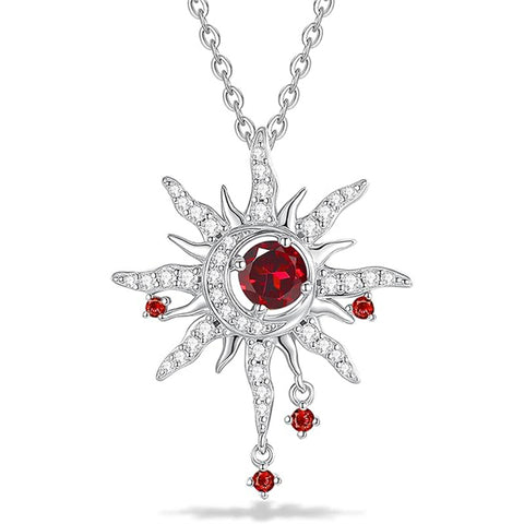 Sterling Silver Birthstone Sun Moon Pendant Necklace for Women