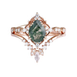 Sterling Silver Natural Moss Agate Ring Set Inspired Leaf Moss Agate Engagement Ring Set Bridal Wedding Ring Set