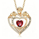 14K Gold Plated Rose Heart Birthstone Necklace for Women Engraved with I Love You for Always and Forever