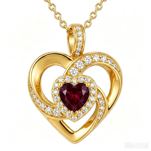 14K Gold Plated Love Heart Birthstone Necklace for Women