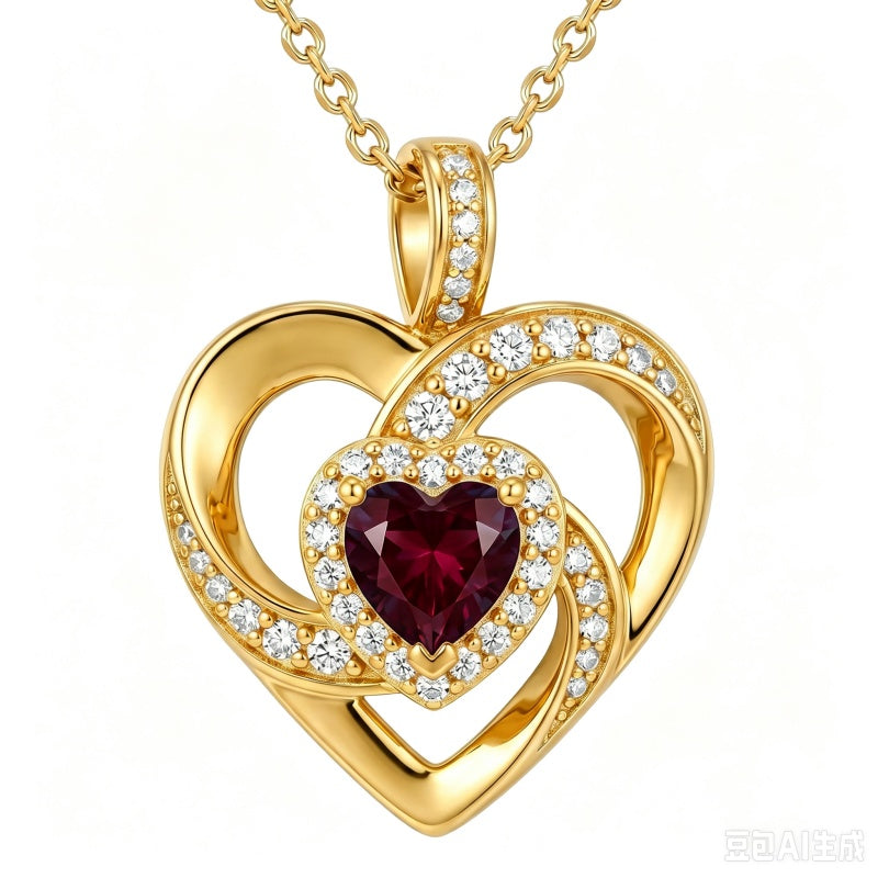 14K Gold Plated Love Heart Birthstone Necklace for Women