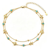 14K Gold Plated Turquoise Turtle Starfish Ocean Double Layered Anklet