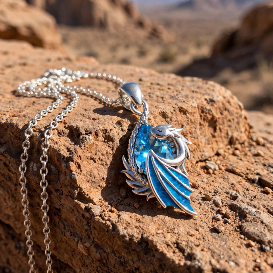 Sterling Silver Birthstone Wyvern Dragon Pendant Necklace