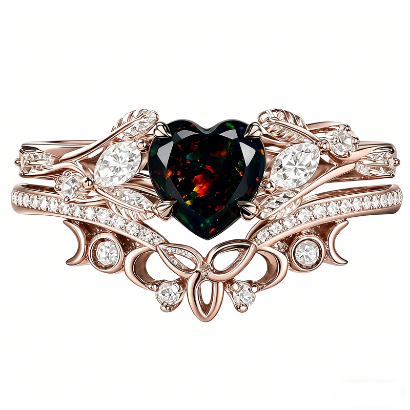 Sterling Silver 10K  14K  18K  Gold Personalized Engraved Black Opal Engagement Wedding Promise Ring for Her