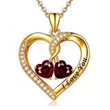 14K Gold Plated Double Heart Birthstone Rose Pendant Necklace for Women