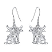 Highland Cow Dangle Earrings 925 Sterling Sliver Cow Drop Earrings Christmas gift for Women Girls