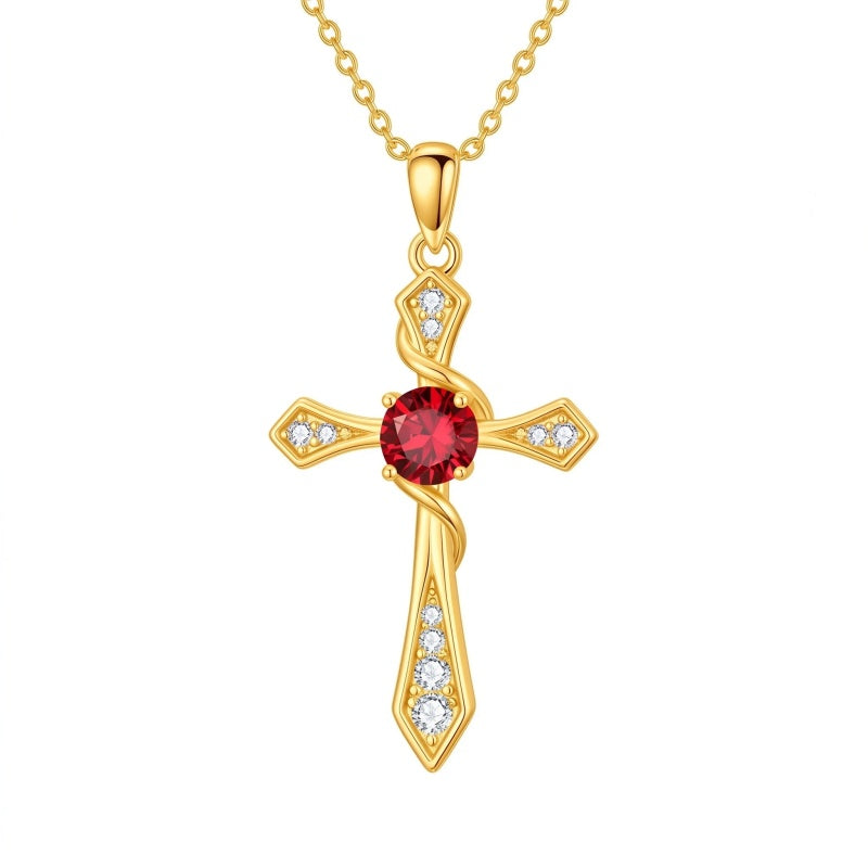14K Gold Plated Birthstone Infinity  Cross Pendant NecklaceJewelry for Women