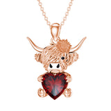 14K Gold Heart Birthstone Highland Cow Pendant Necklace