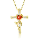 14K Gold Plated Birthstone Butterfly  Cross Pendant Necklace Anniversary Birthday for Her
