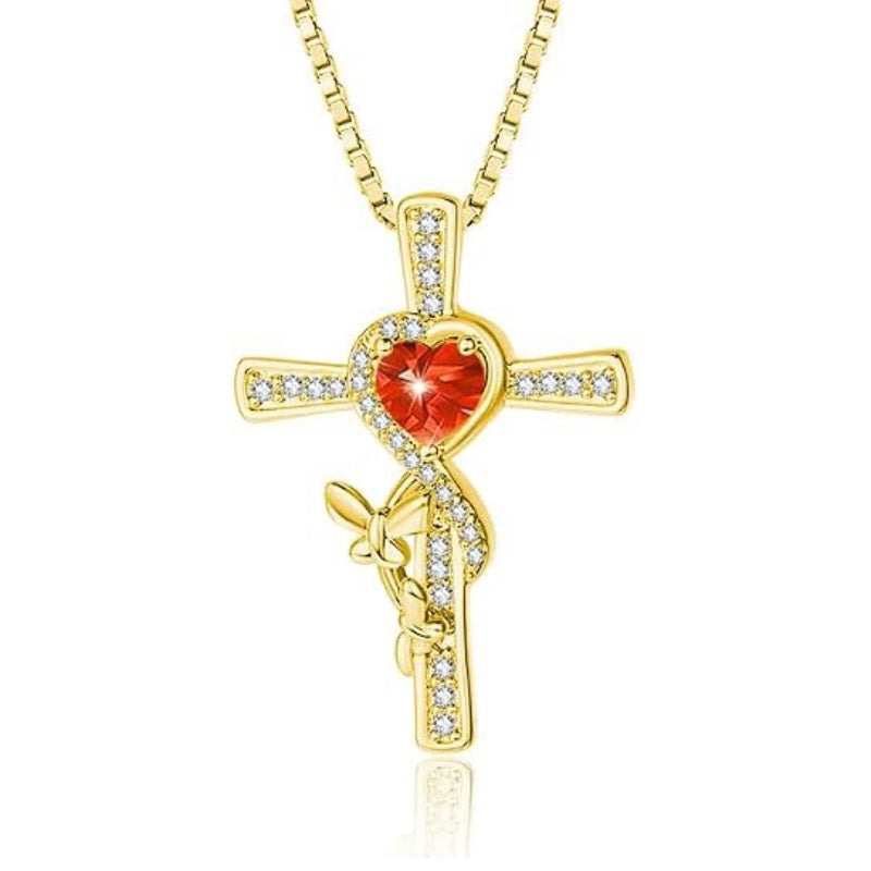 14K Gold Plated Birthstone Butterfly  Cross Pendant Necklace Anniversary Birthday for Her