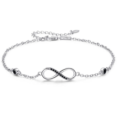 925 Sterling Silver Endless Love Symbol Ankle Bracelet Adjustable Plus Size Large Bracelet Gifts for her Valentines Day Mother’s Day Gifts