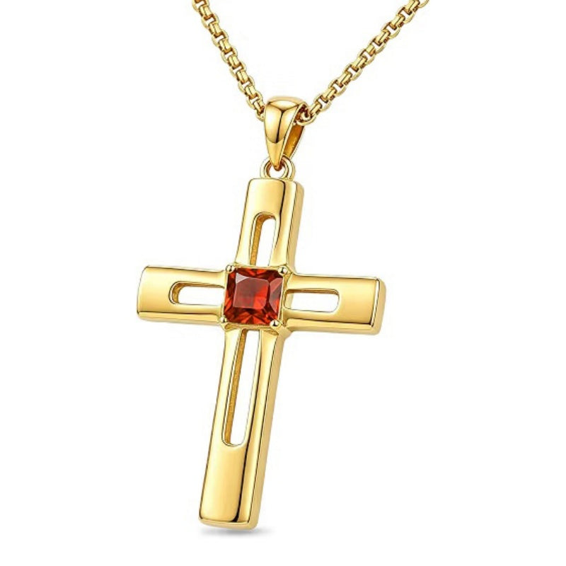 14K Gold Plated Birthstone Cross Pendant Necklace for Women  Anniversary Christmas Birthday Gift