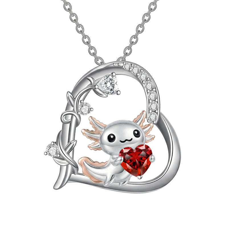 Sterling Silver Birthstone Axolotl Pendant Necklace Jewelry Gifts for Women