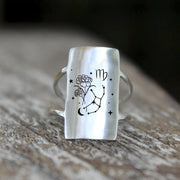 Sterling Silver Constellation Ring with Birth Flower and Horoscope Symbol