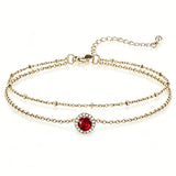 Sterling Silver Birthstone Double Layer Anklet for Beach Weddings, Summer Vacations & Pool Parties
