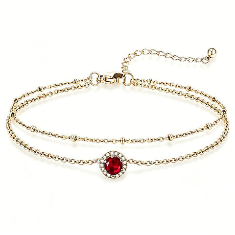 Sterling Silver Birthstone Double Layer Anklet for Beach Weddings, Summer Vacations & Pool Parties