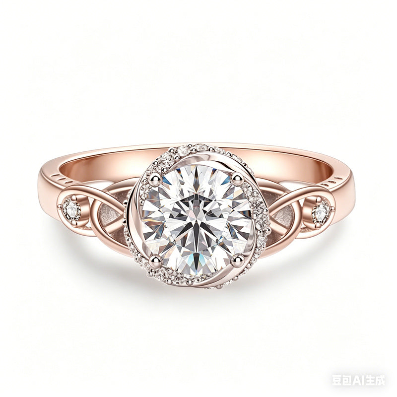 Sterling Silver 10K 14K 18K Gold  Personalized Engraved Moissanite Celtic Knot Wedding Engagement Ring