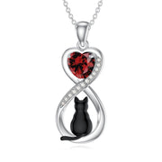 Sterling Silver Birthstone Infinity Black Cat PendantNecklace
