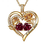 14K Gold Plated Double Heart Birthstone Rose Pendant Necklace for Women