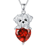 Dog Pendant Necklace with Synthetic Birthstone Silver Dog Necklace Gift for Women Girl