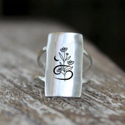 Sterling Silver Personalized Zodiac Flower Ring Custom Constellation Jewelry for Her