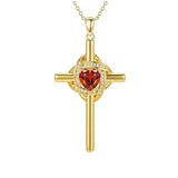 10K 14K 18K Gold Birthstone Cross Pendant Necklace Christian Jewelry