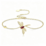 14K Gold Plated Birthstone Dragonfly Anklet Bracelet Birthday Gifts for Her