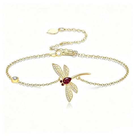 14K Gold Plated Birthstone Dragonfly Anklet Bracelet Birthday Gifts for Her