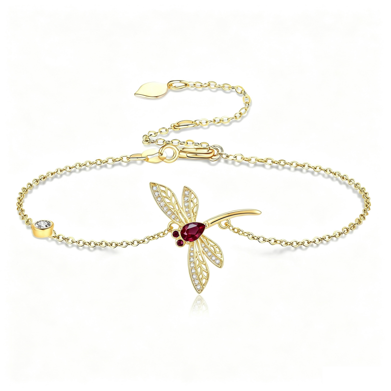 14K Gold Plated Birthstone Dragonfly Anklet Bracelet Birthday Gifts for Her