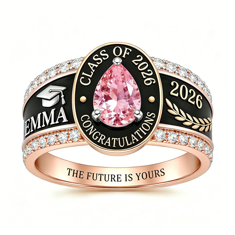 Sterling Silver Personalized Birthstone Class Ring Graduation Gifts for Women