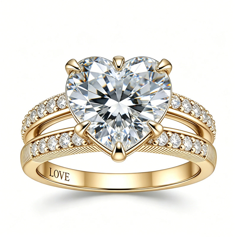 Sterling Silver 10K 14K 18K Gold Personalized Engraved Moissanite Wedding Engagement Promise Band Ring