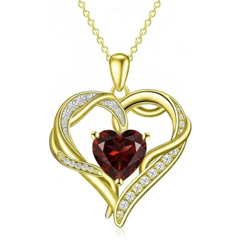 14K Gold  Plated 12 Months Birthstone Forever Love Heart Necklace Birthday Anniversary Wedding Gift